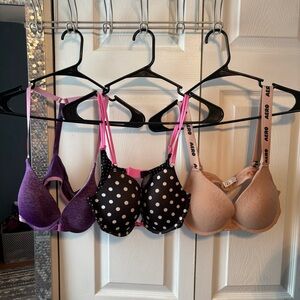 Victoria's Secret Bra Set - Purple, Black Polka Dot, Tan